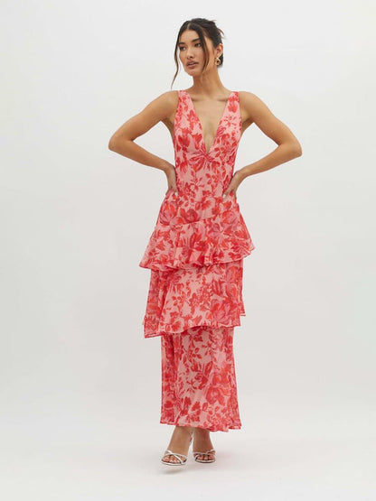 Veda | Floral V Neck Midi Dress