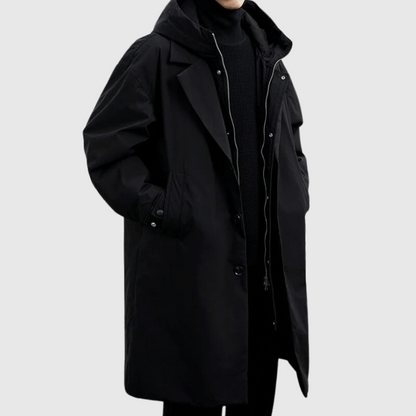 Jacob | Men's Lightweight Water-Resistant Long Rain Jacket with Hood