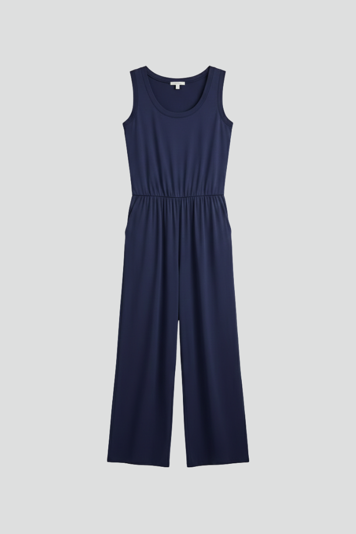 Julia | Women's Round Neck Wide-Leg Jumpsuit with Elastic Waistband