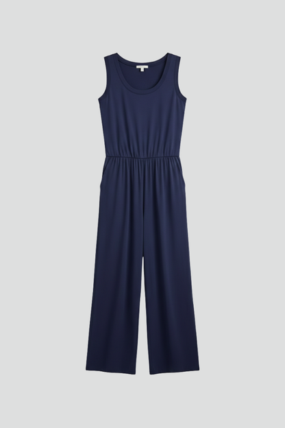 Julia | Women's Round Neck Wide-Leg Jumpsuit with Elastic Waistband