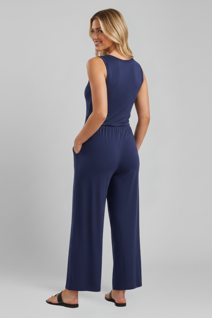 Julia | Women's Round Neck Wide-Leg Jumpsuit with Elastic Waistband