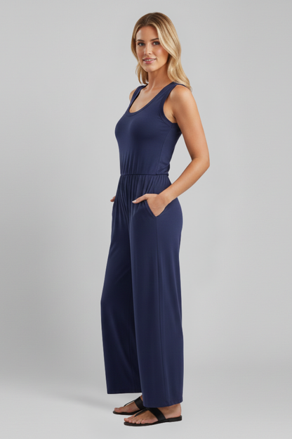 Julia | Women's Round Neck Wide-Leg Jumpsuit with Elastic Waistband