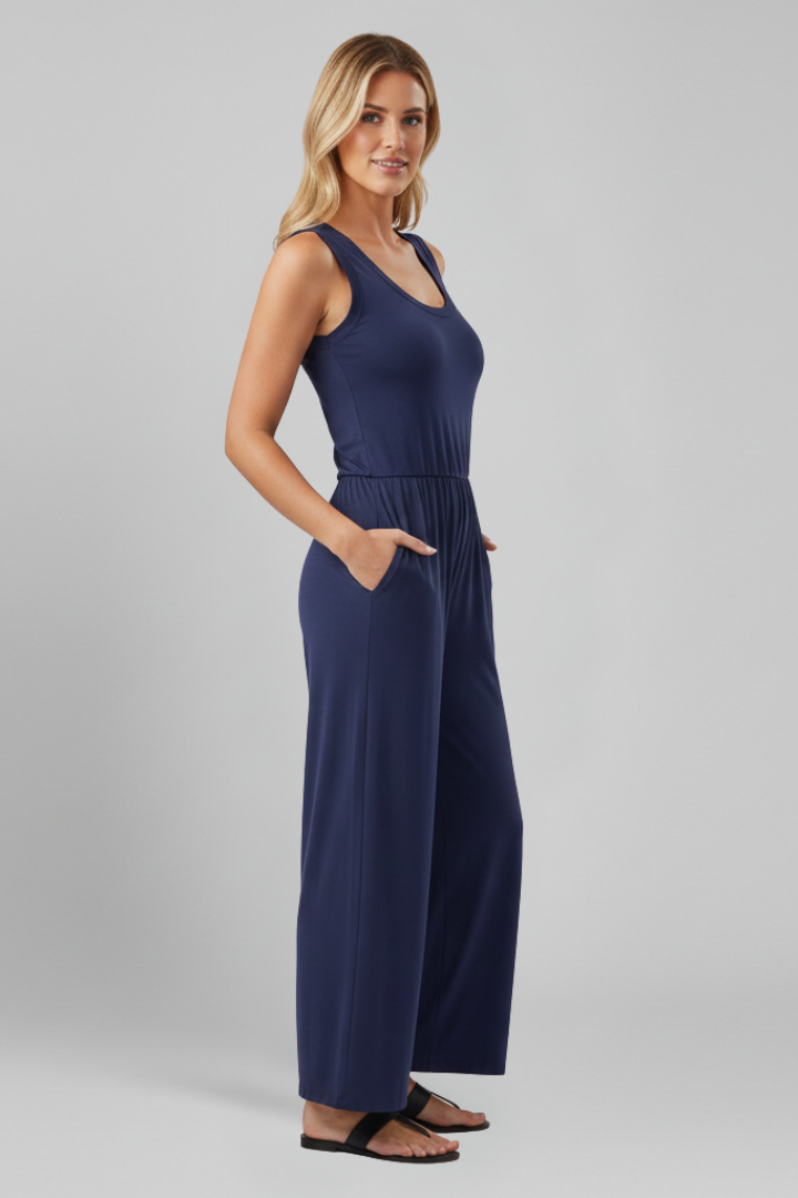 Julia | Women's Round Neck Wide-Leg Jumpsuit with Elastic Waistband