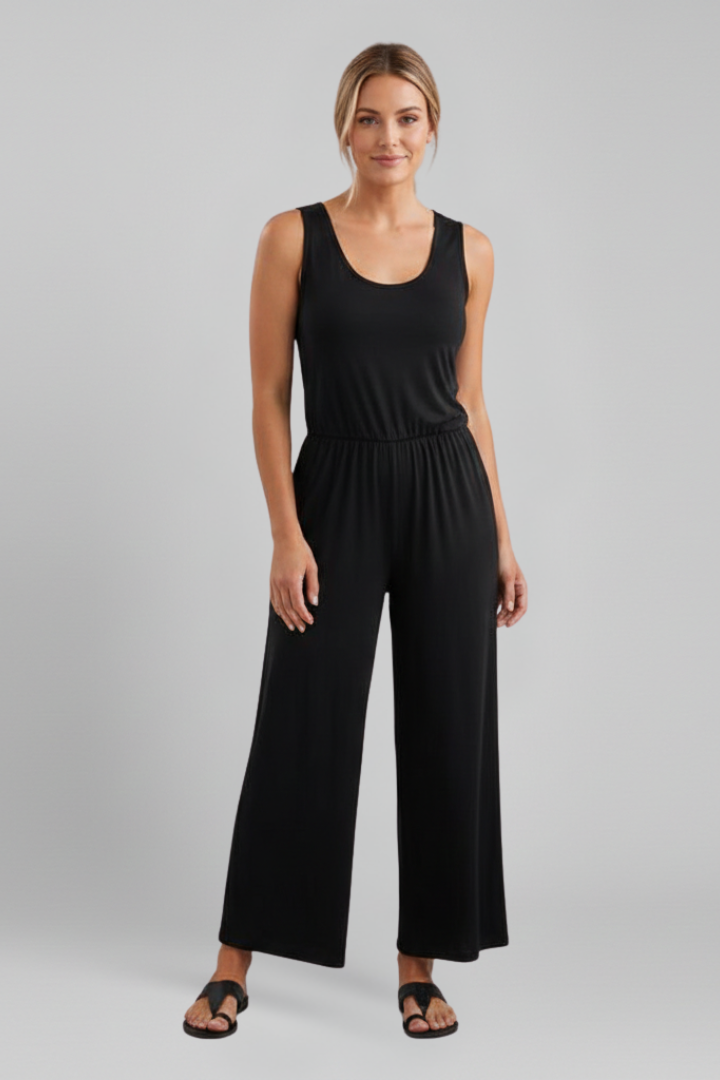 Julia | Women's Round Neck Wide-Leg Jumpsuit with Elastic Waistband