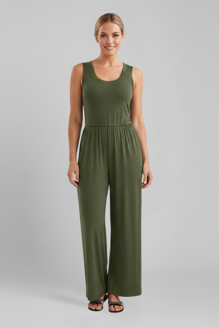 Julia | Women's Round Neck Wide-Leg Jumpsuit with Elastic Waistband