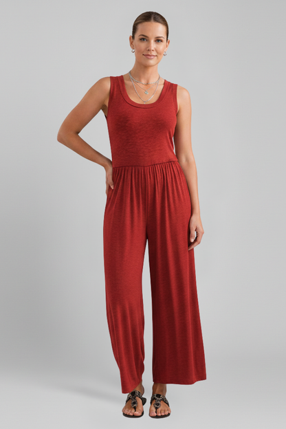 Julia | Women's Round Neck Wide-Leg Jumpsuit with Elastic Waistband