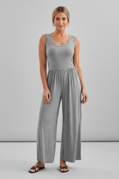 Julia | Women's Round Neck Wide-Leg Jumpsuit with Elastic Waistband