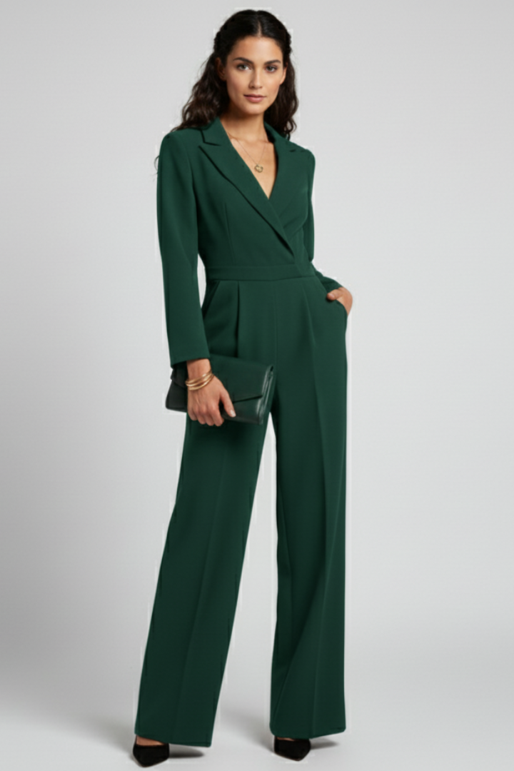 Greta | Women's Round Neck Classic Jumpsuit with Waist Tie