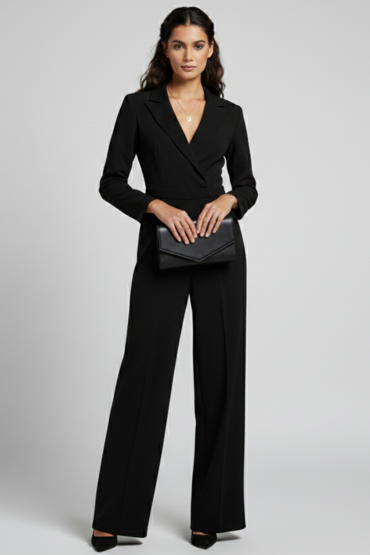 Greta | Women's Round Neck Classic Jumpsuit with Waist Tie
