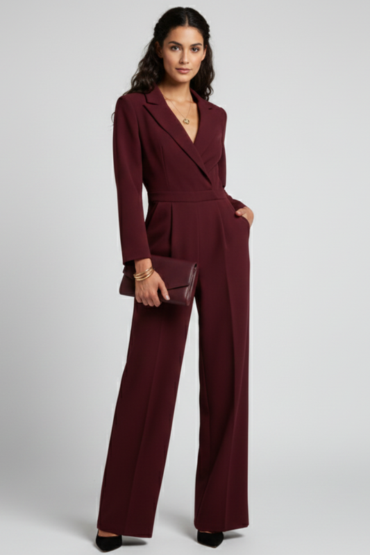 Greta | Women's Round Neck Classic Jumpsuit with Waist Tie