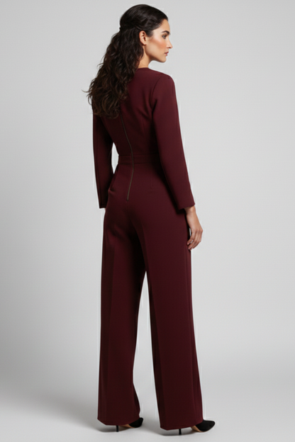 Greta | Women's Round Neck Classic Jumpsuit with Waist Tie