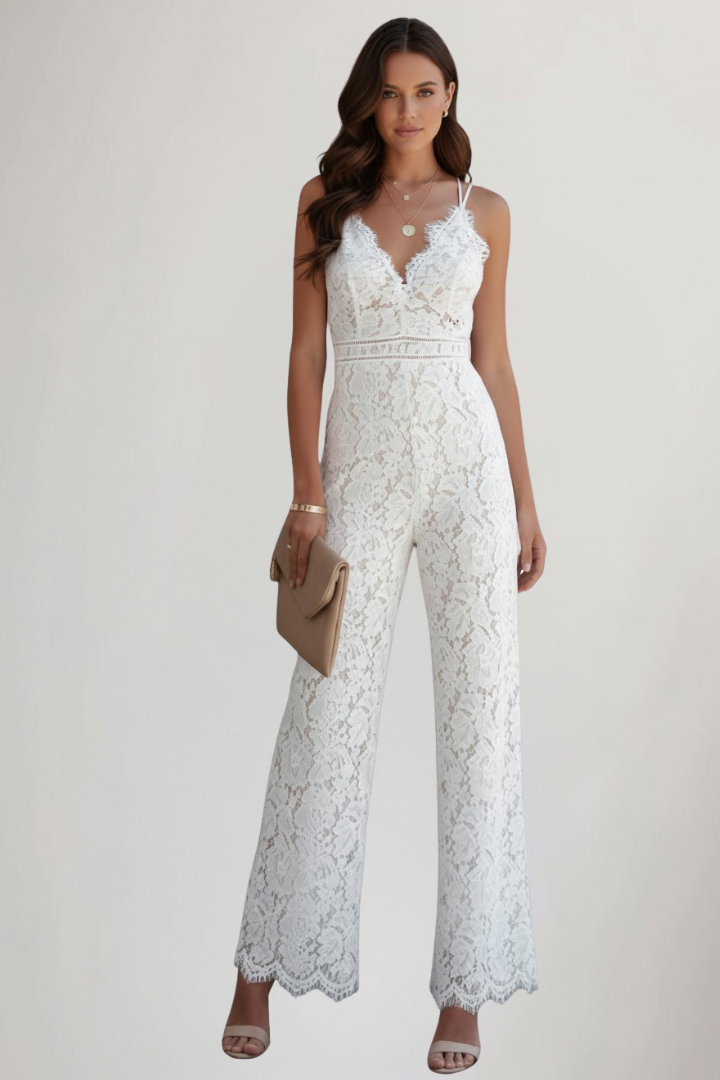 Johanna | Women's Sleeveless Pointed-V-Neck Wide-Leg Jumpsuit