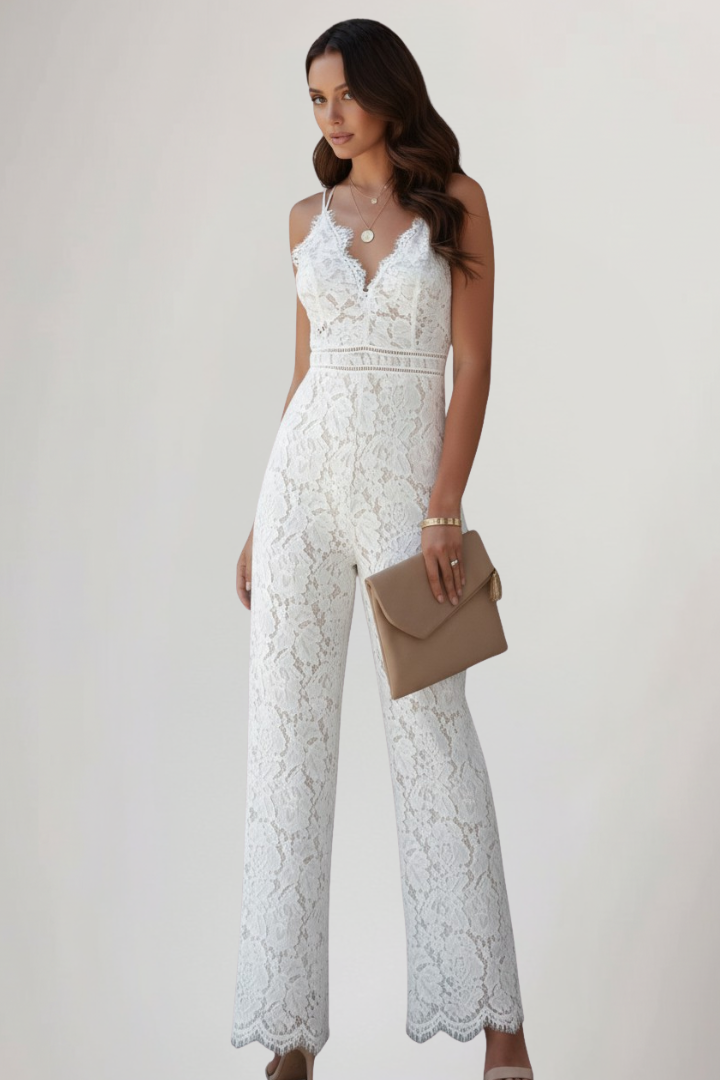 Johanna | Women's Sleeveless Pointed-V-Neck Wide-Leg Jumpsuit
