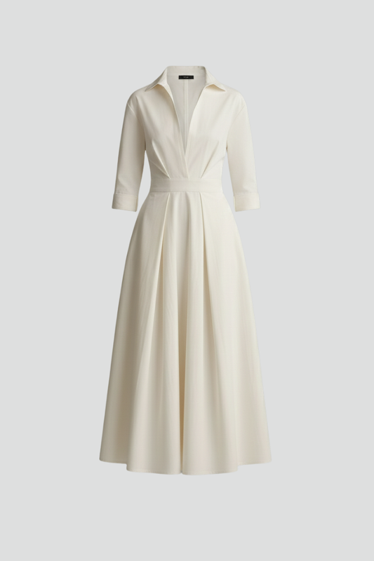 Lara | Women's Midi Dress with Button Placket Front and Taillendetail