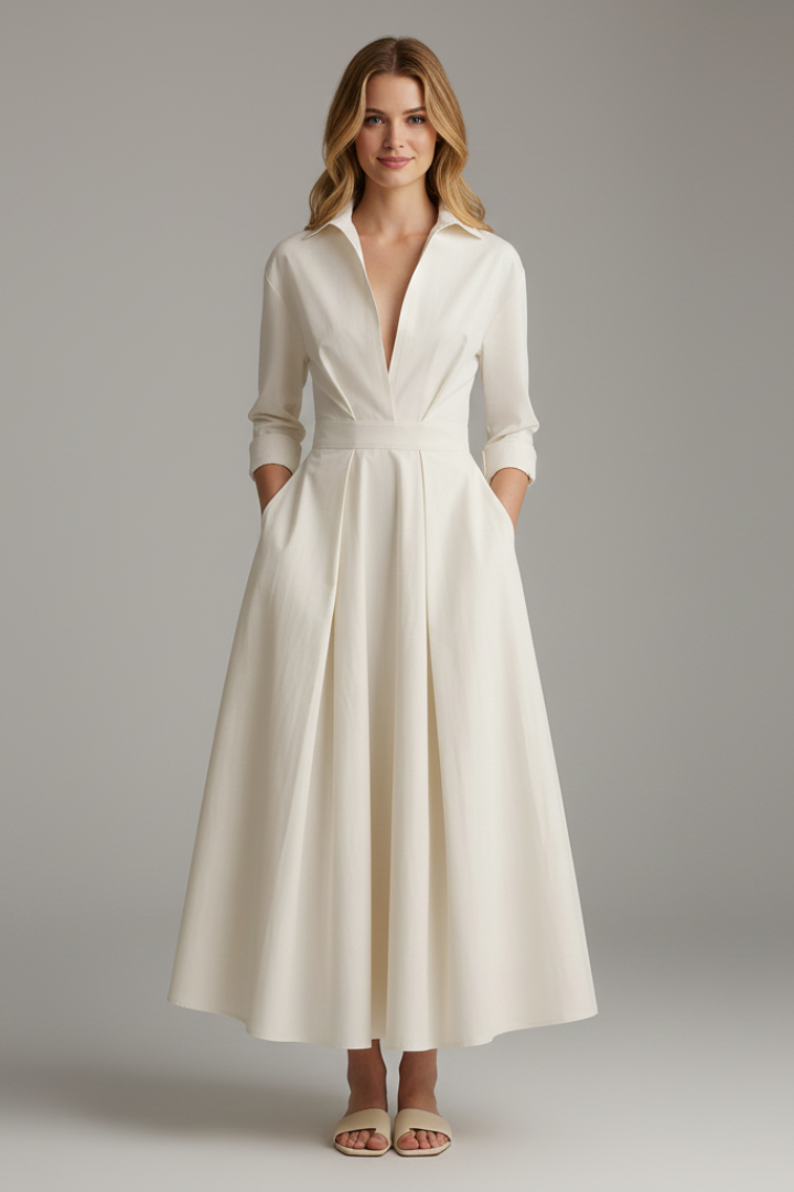 Lara | Women's Midi Dress with Button Placket Front and Taillendetail