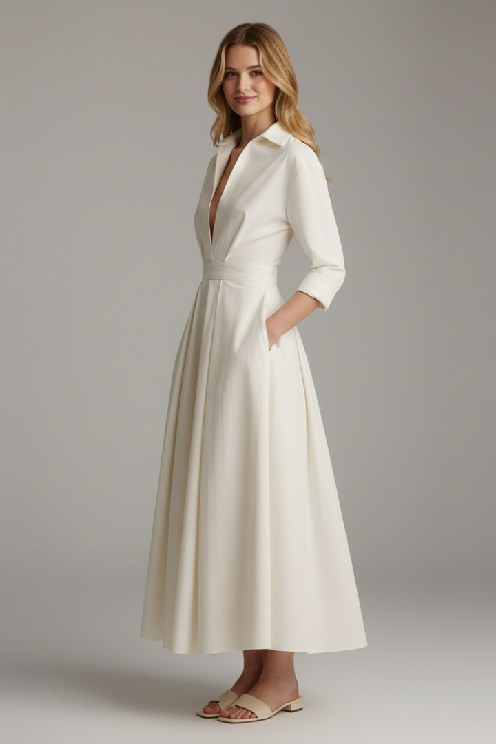 Lara | Women's Midi Dress with Button Placket Front and Taillendetail