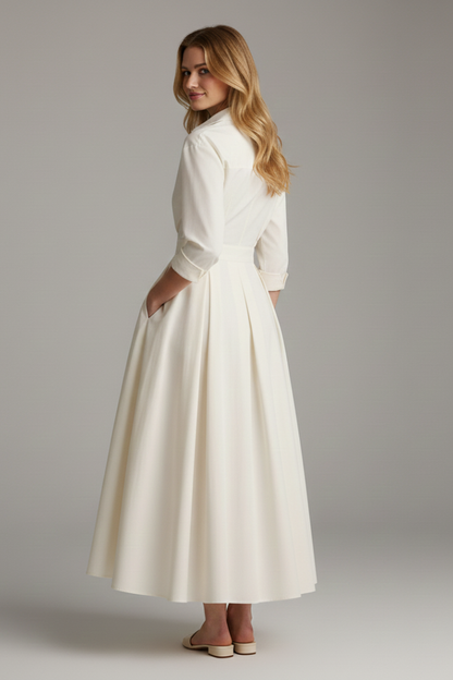 Lara | Women's Midi Dress with Button Placket Front and Taillendetail