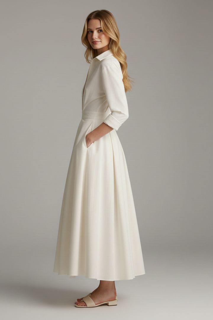Lara | Women's Midi Dress with Button Placket Front and Taillendetail