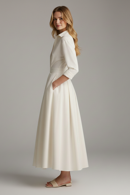 Lara | Women's Midi Dress with Button Placket Front and Taillendetail