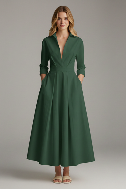 Lara | Women's Midi Dress with Button Placket Front and Taillendetail