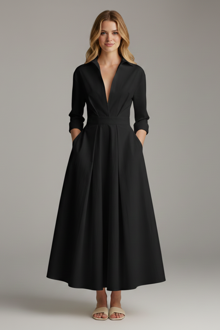 Lara | Women's Midi Dress with Button Placket Front and Taillendetail