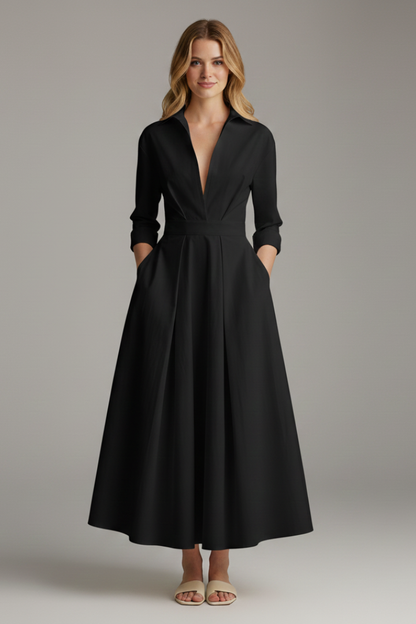 Lara | Women's Midi Dress with Button Placket Front and Taillendetail