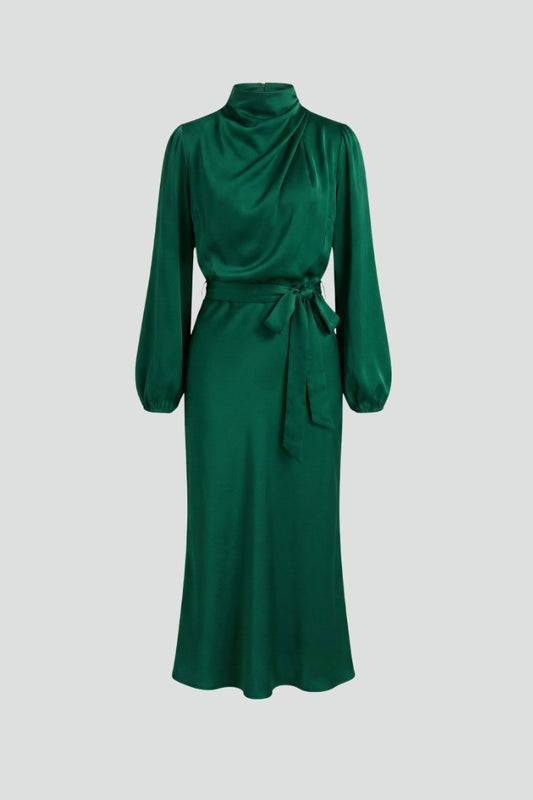 Lena | Women's Midi Dress with High Neckline and Long Sleeves