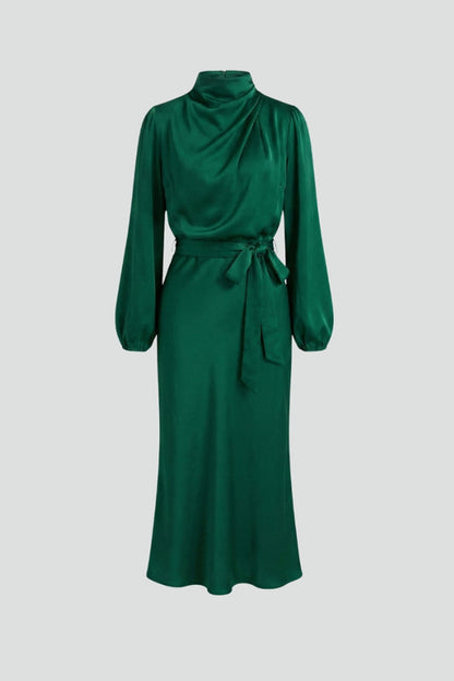 Lena | Women's Midi Dress with High Neckline and Long Sleeves