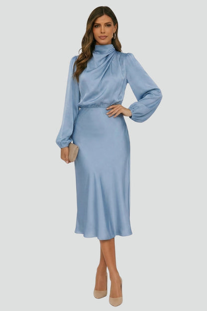 Lena | Women's Midi Dress with High Neckline and Long Sleeves