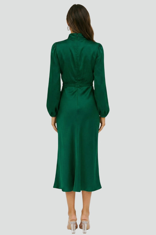 Lena | Women's Midi Dress with High Neckline and Long Sleeves