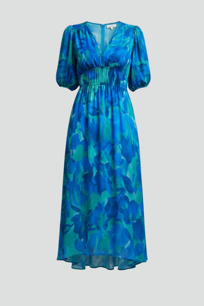 Kerstin | Women's Floral Midi Dress with Puff Sleeves