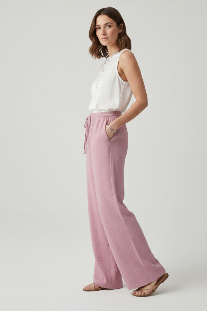 Bettina | Women's Casual-Palazzo Pants with Drawstring Waist and Side Pockets