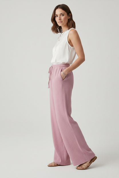Bettina | Women's Casual-Palazzo Pants with Drawstring Waist and Side Pockets
