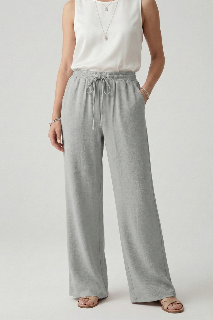 Bettina | Women's Casual-Palazzo Pants with Drawstring Waist and Side Pockets