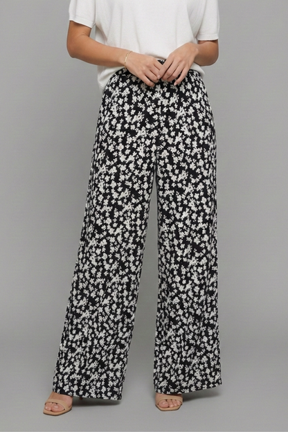 Angela | Women's Casual Pants in Palazzo-Style with Floral Print and Wide Leg
