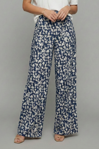 Angela | Women's Casual Pants in Palazzo-Style with Floral Print and Wide Leg