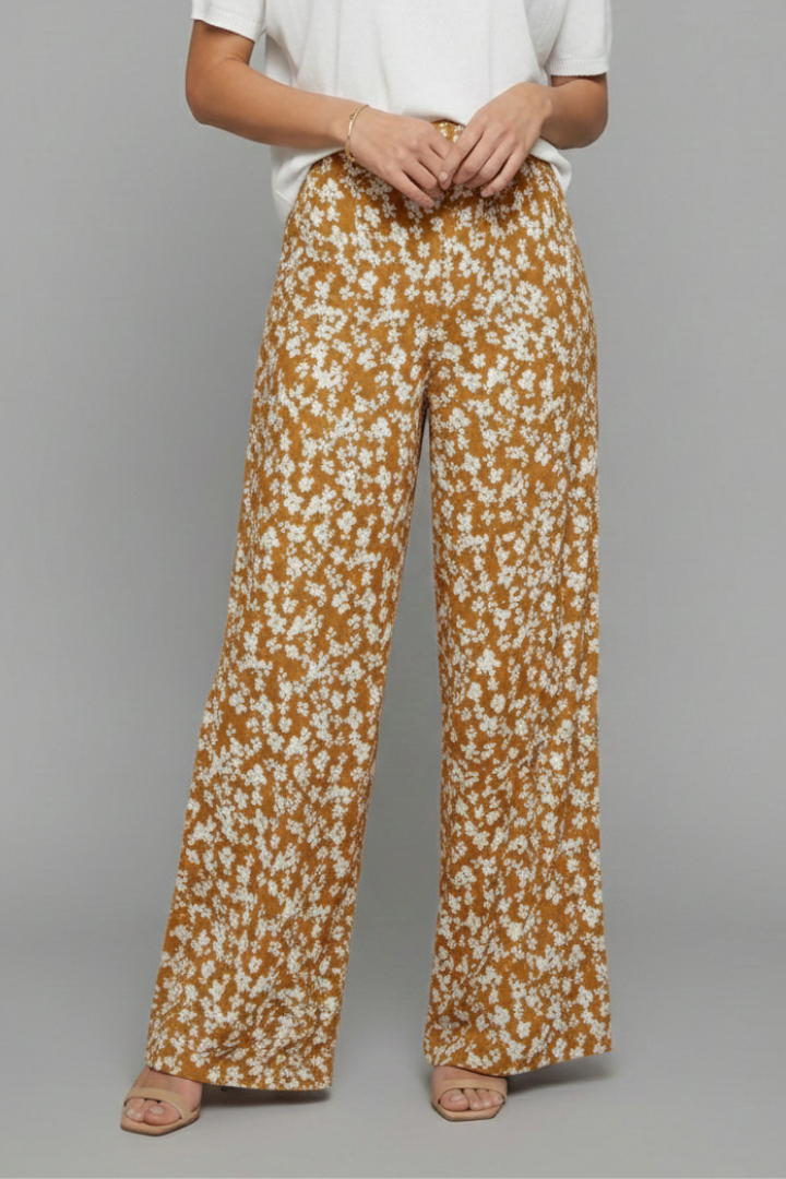 Angela | Women's Casual Pants in Palazzo-Style with Floral Print and Wide Leg