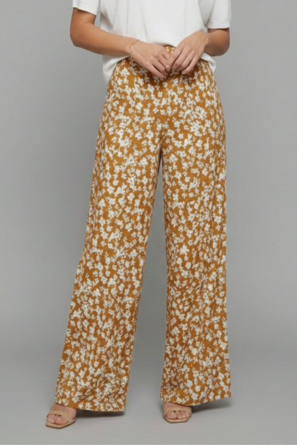 Angela | Women's Casual Pants in Palazzo-Style with Floral Print and Wide Leg