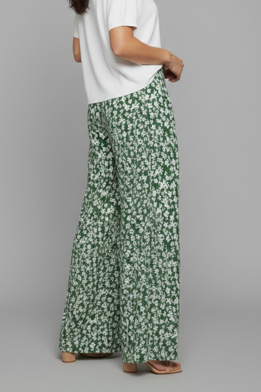 Angela | Women's Casual Pants in Palazzo-Style with Floral Print and Wide Leg