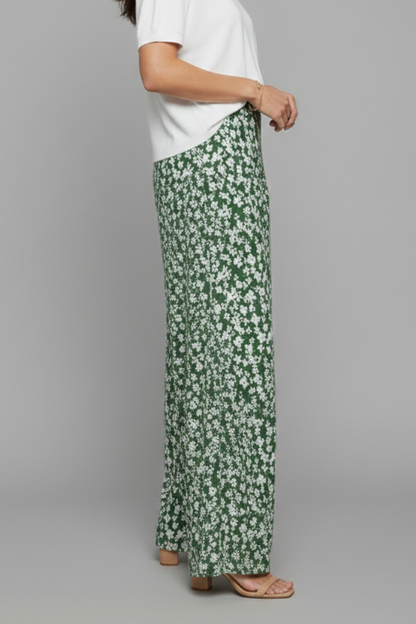 Angela | Women's Casual Pants in Palazzo-Style with Floral Print and Wide Leg
