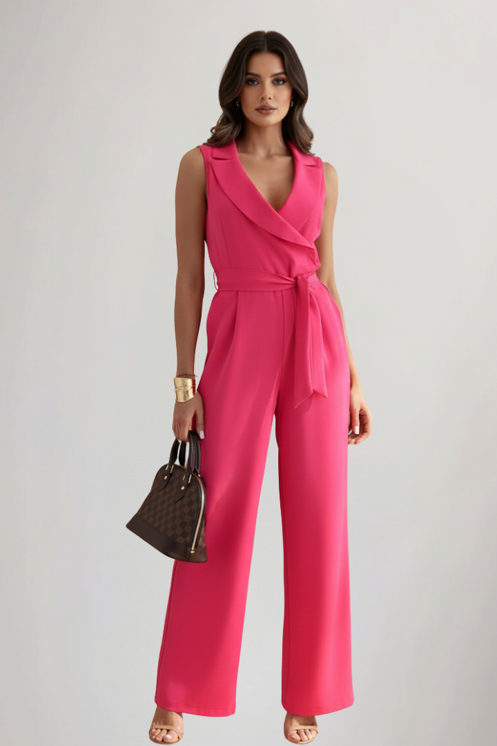 Felicia | Women's Sleeveless V-Neck Jumpsuit with Waist Belt