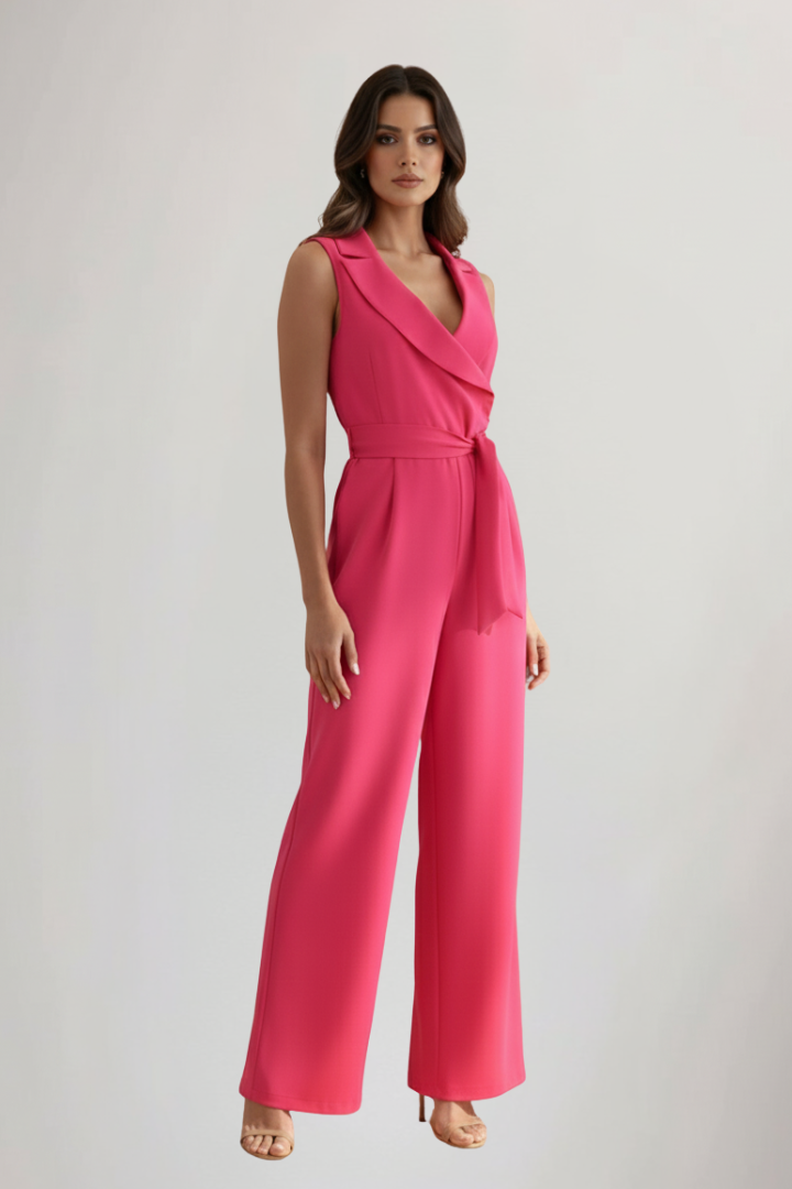 Felicia | Women's Sleeveless V-Neck Jumpsuit with Waist Belt