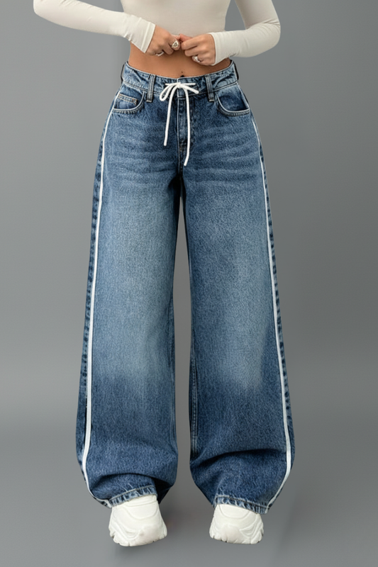 Beatrice | Women's Relaxed Wide-Leg Denim Jeans with Drawstring Detail