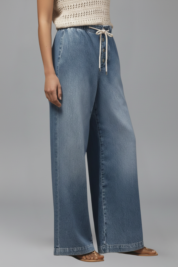 Elfriede | Women's Relaxed Wide-Leg Denim Jeans with Drawstring
