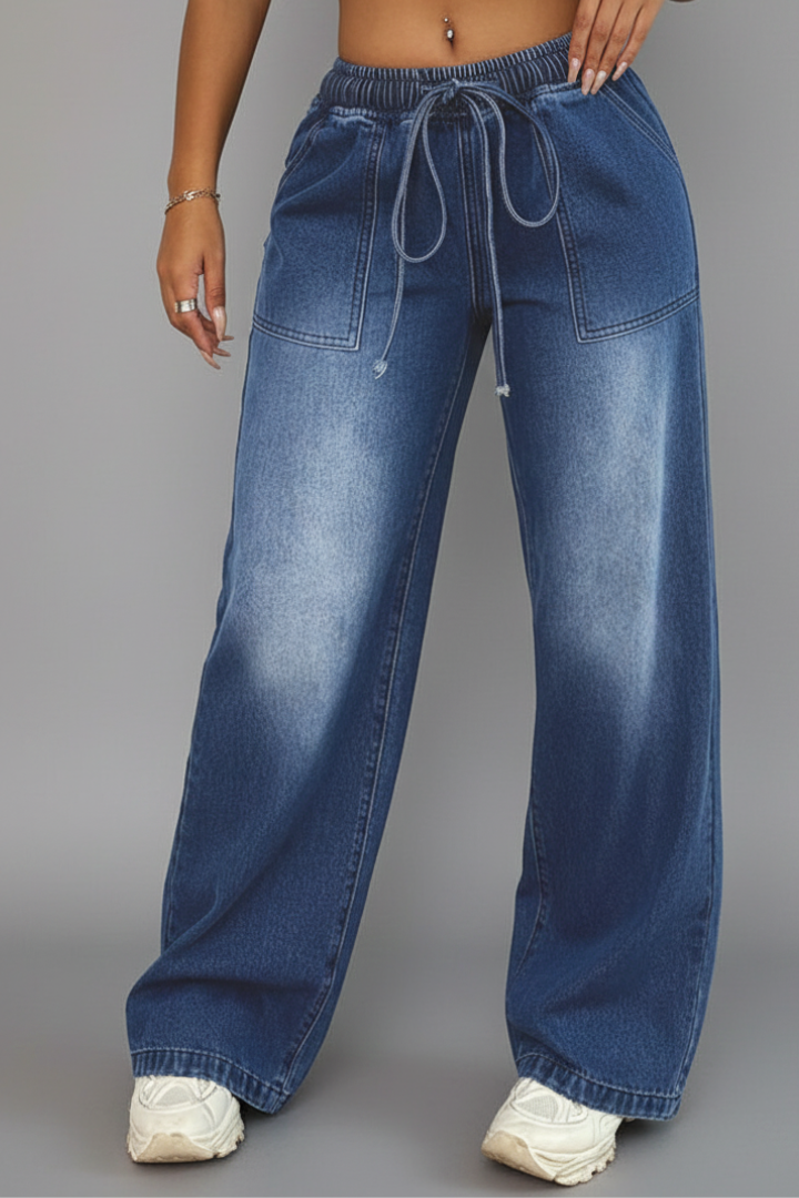 Hanna | Women's Casual Wide-Leg Pants with Drawstring Waistband and Patch Pockets
