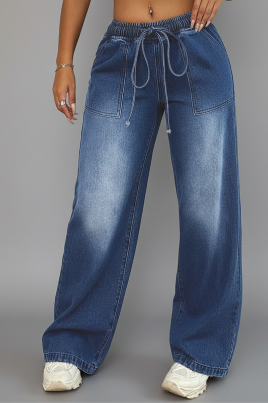 Hanna | Women's Casual Wide-Leg Pants with Drawstring Waistband and Patch Pockets