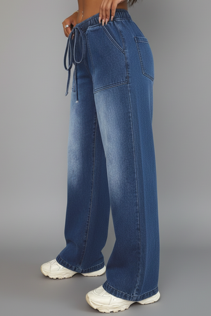 Hanna | Women's Casual Wide-Leg Pants with Drawstring Waistband and Patch Pockets