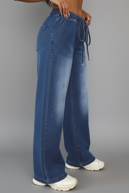 Hanna | Women's Casual Wide-Leg Pants with Drawstring Waistband and Patch Pockets