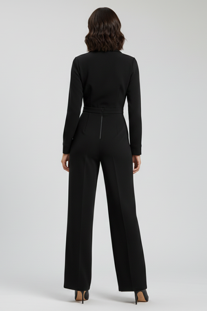 Jessica | Women's Collar Wide-Leg Fitted Jumpsuit