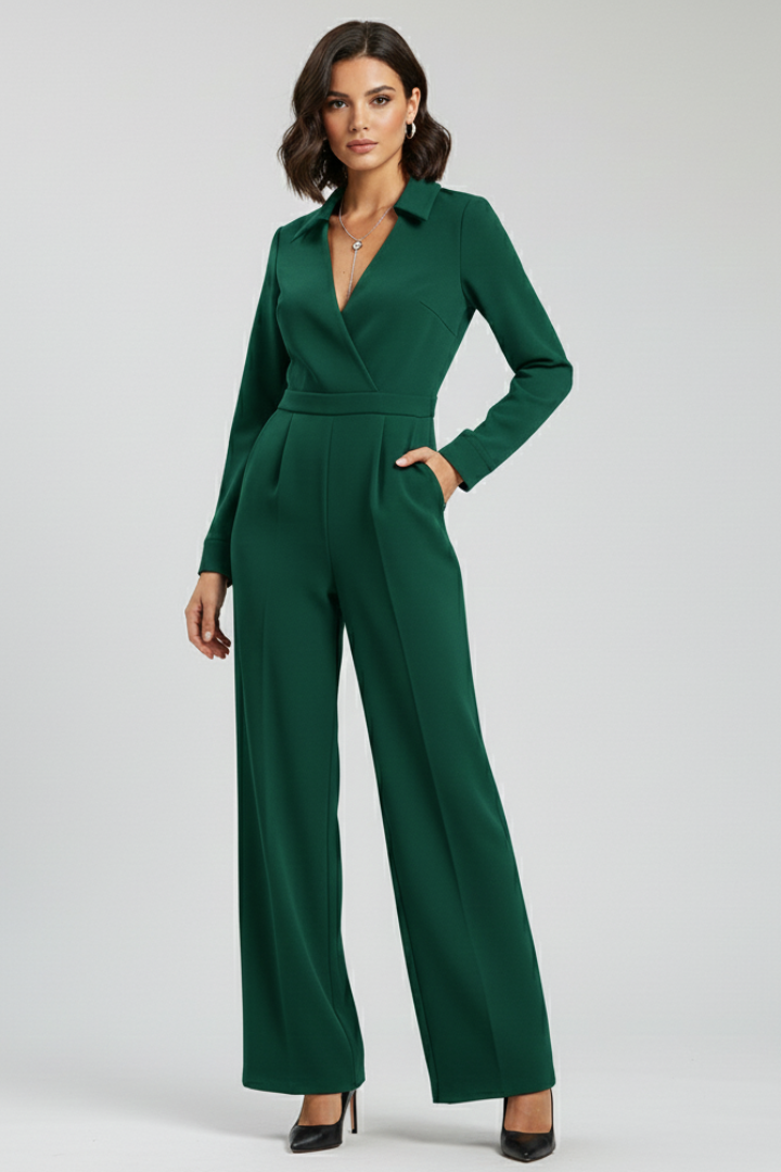 Jessica | Women's Collar Wide-Leg Fitted Jumpsuit